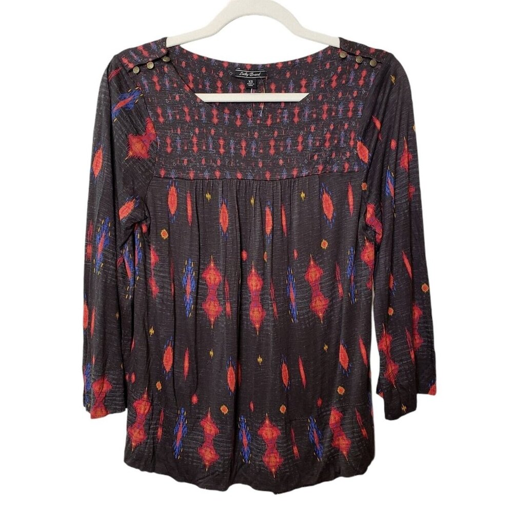 Lucky Brand Womens Multicolor Round Neck Long Sleeve Blouse Top‎ Size XS NEW